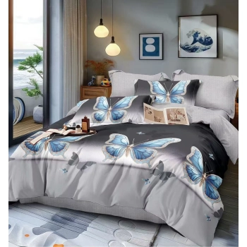 Pościel Flanelowa 160x200 motyle szara czarna FL687